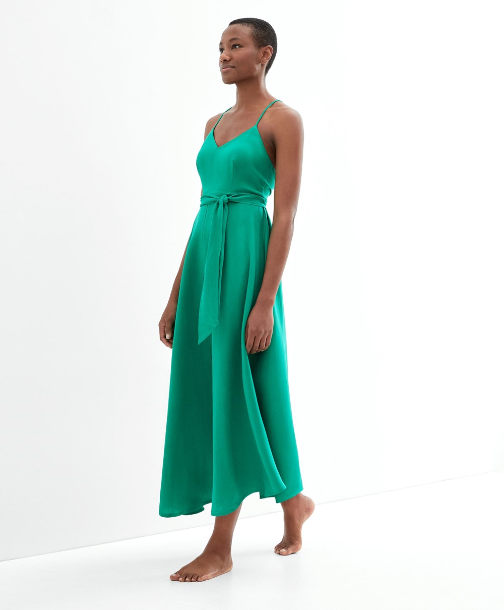 Oysho Strappy Linen Midi Kjoler Grønn | VNKW31974