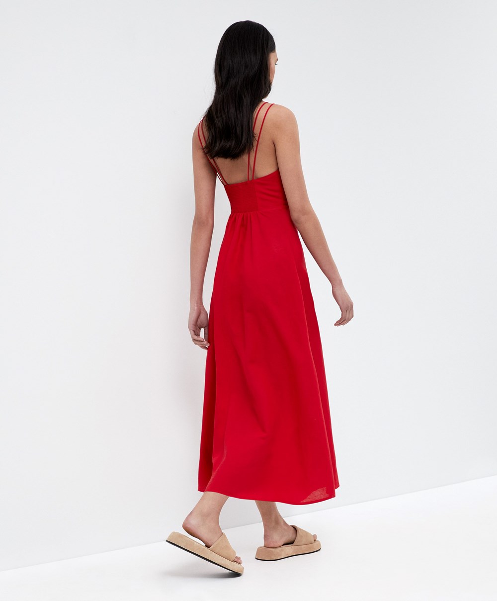 Oysho Strappy Linen Midi Kjoler Rød | XKYL53208