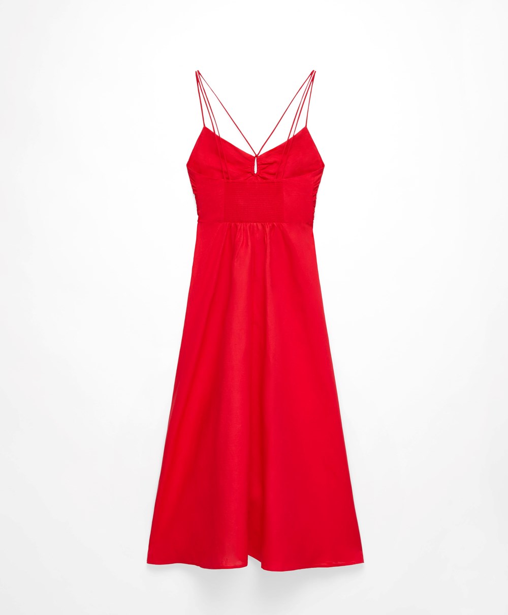 Oysho Strappy Linen Midi Kjoler Rød | XKYL53208