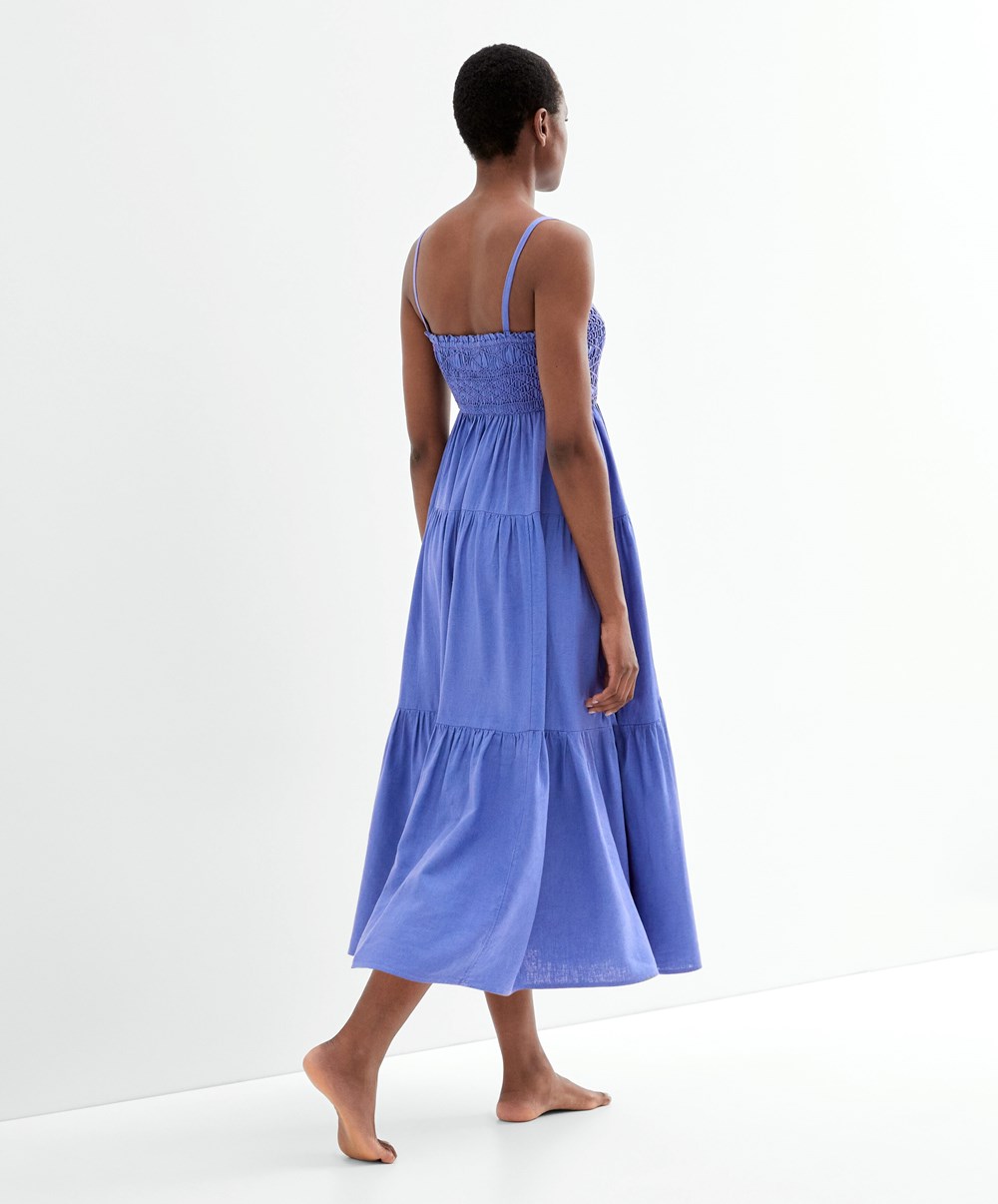 Oysho Strappy Ruched Linen Kjoler Lavendel | NXIS20795