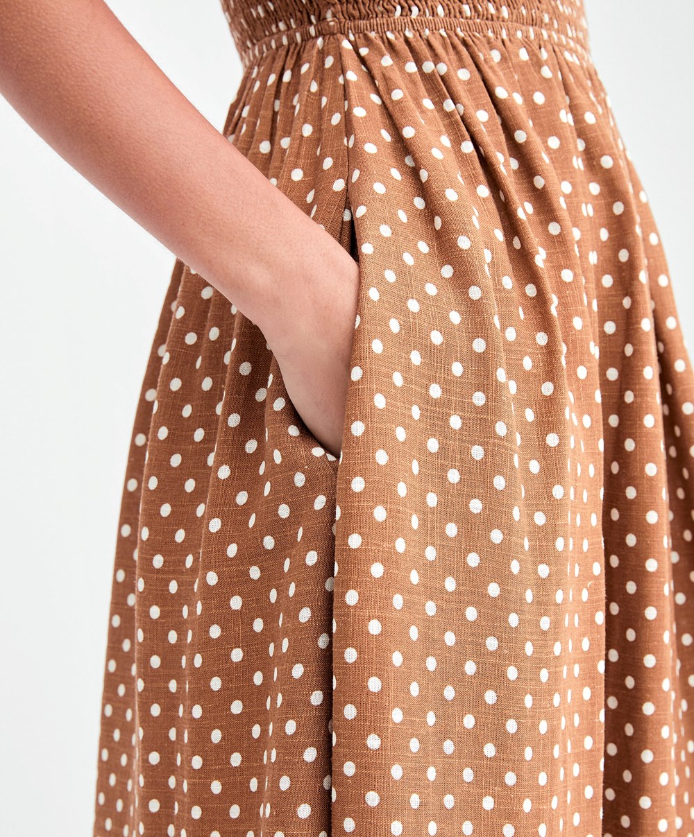 Oysho Strappy Ruched Polka Dot Kjoler Caramel | KRBM54290