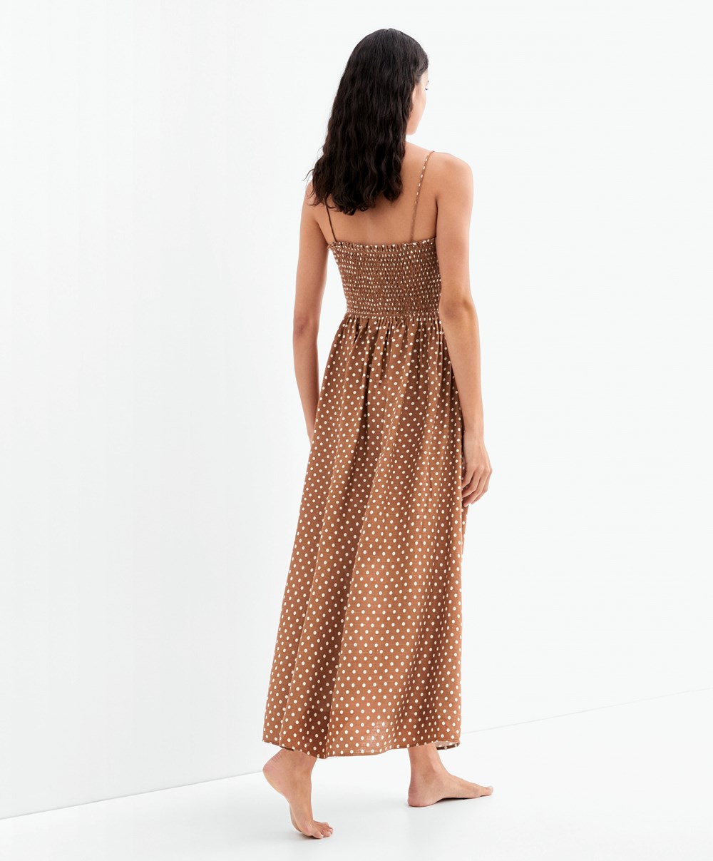 Oysho Strappy Ruched Polka Dot Kjoler Caramel | KRBM54290