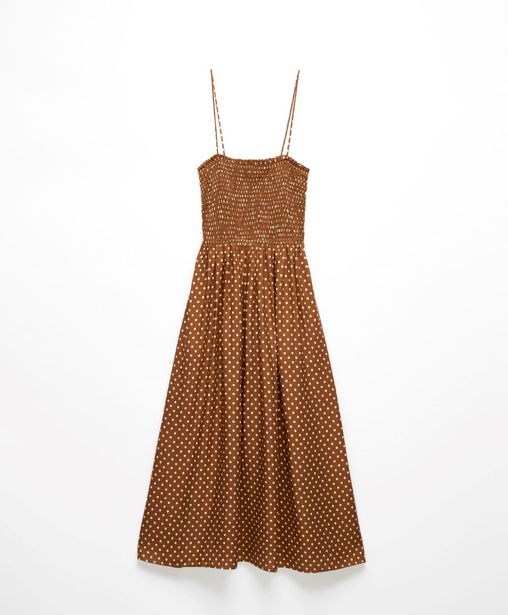 Oysho Strappy Ruched Polka Dot Kjoler Caramel | KRBM54290