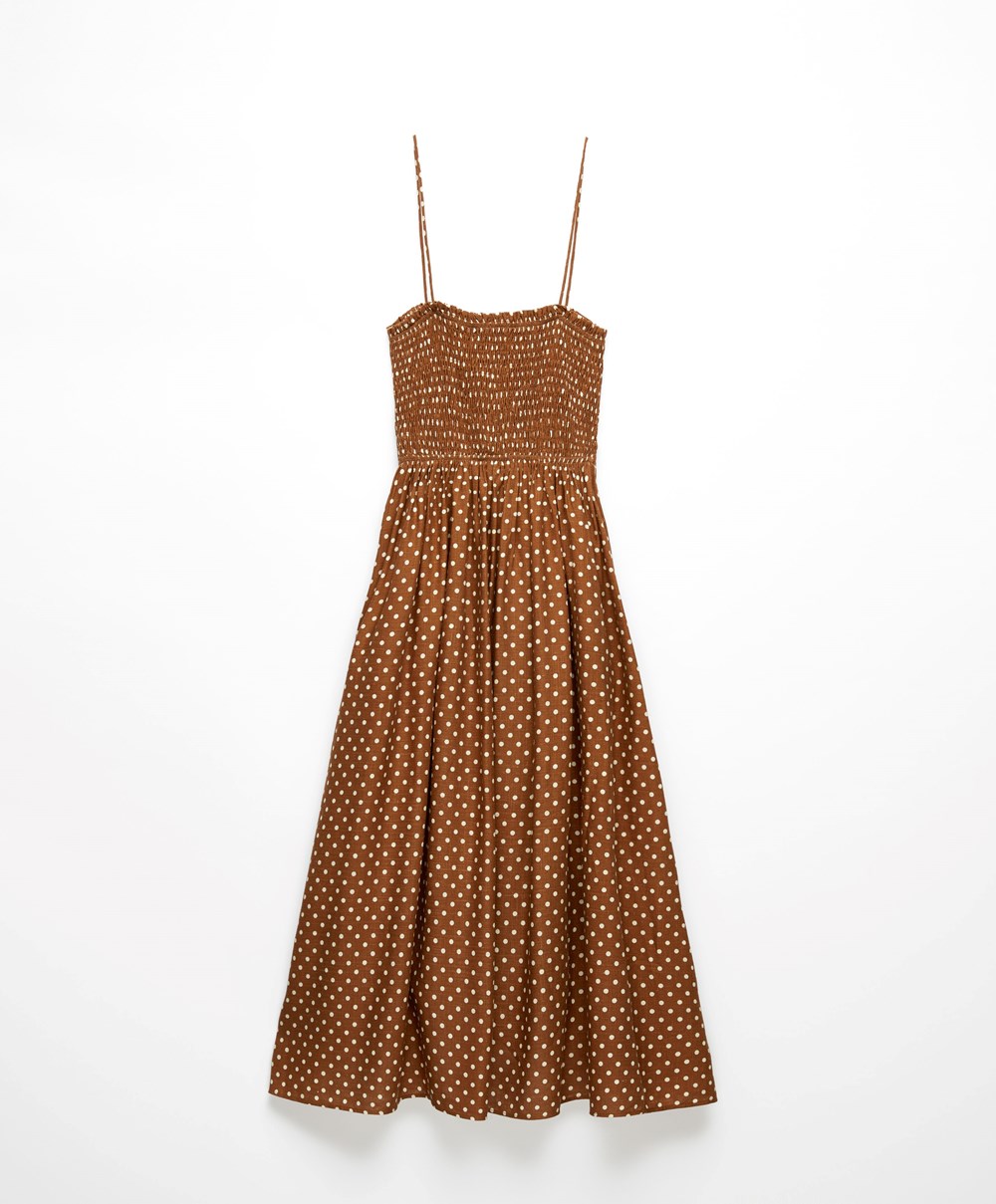 Oysho Strappy Ruched Polka Dot Kjoler Caramel | KRBM54290