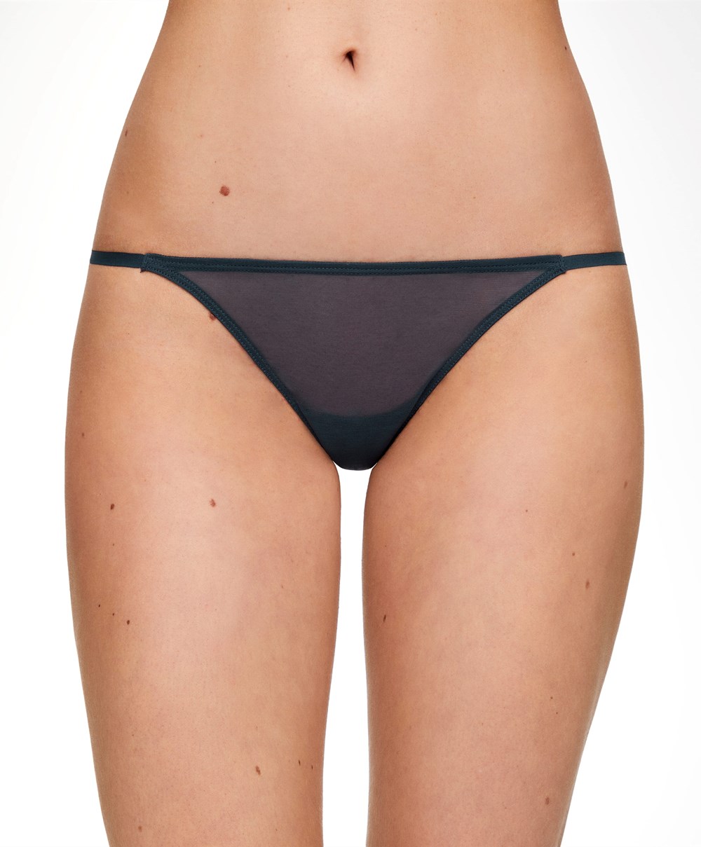 Oysho Strappy Tulle Thong Blue-grey | ENMF48902