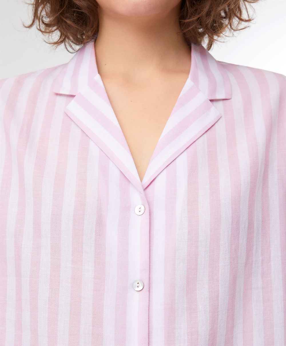 Oysho Stripe 100% Bomull Kort-sleeved Shirt Lavendel | IJEK24190