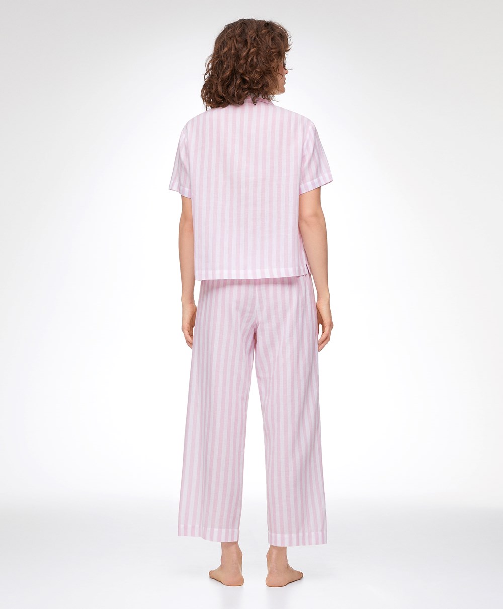 Oysho Stripe 100% Bomull Kort-sleeved Shirt Lavendel | IJEK24190