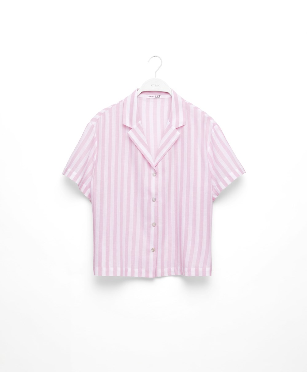 Oysho Stripe 100% Bomull Kort-sleeved Shirt Lavendel | IJEK24190