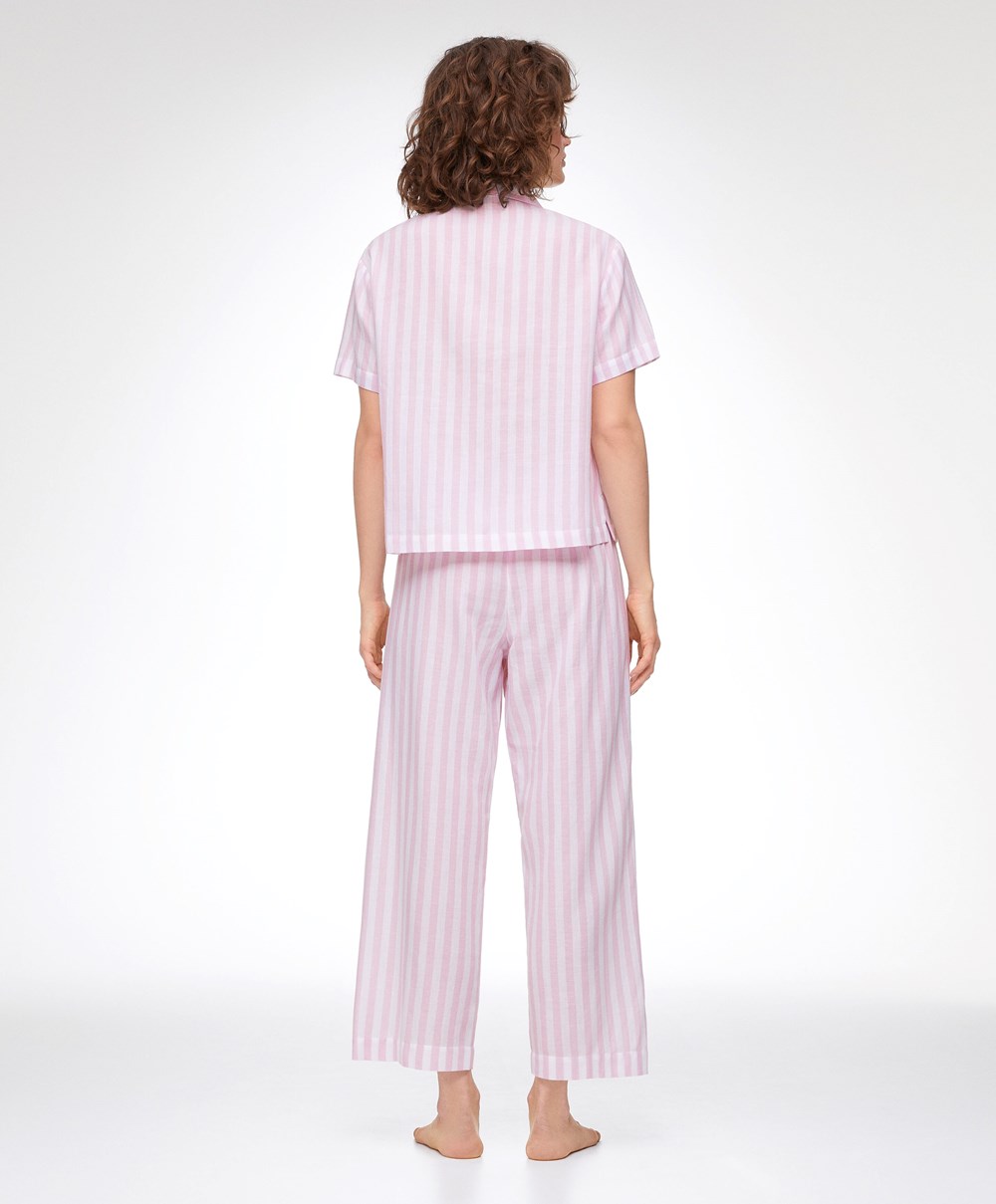 Oysho Stripe 100% Bomull Kort-sleeved Shirt Lavendel | QFML01638