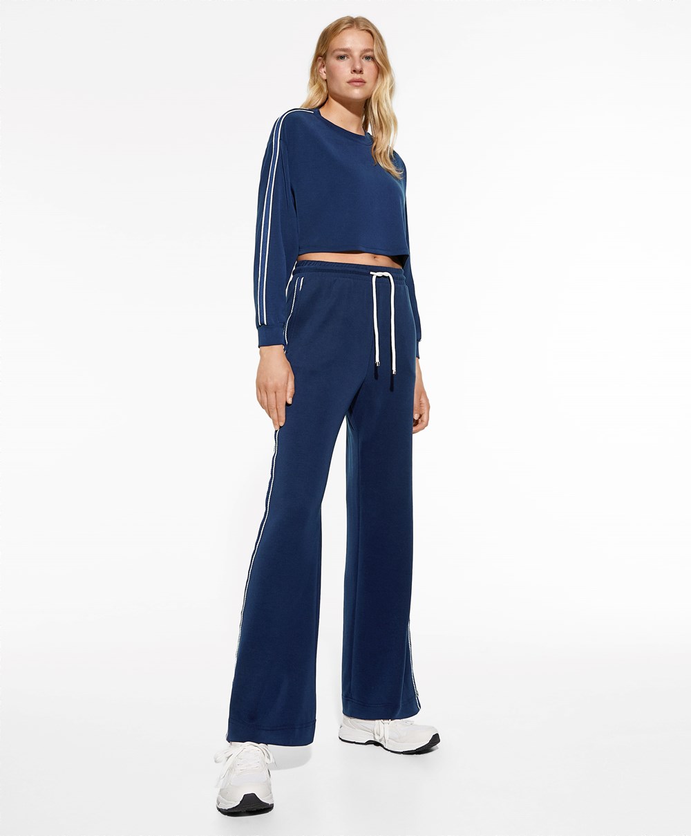 Oysho Stripe Modal Flare Trousers Marineblå Blå | IYBQ32175