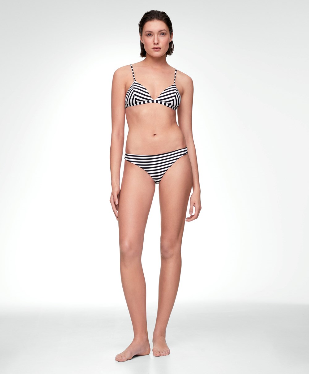 Oysho Stripe Piqué Brazilian Bikini Briefs Svarte | HKPI97436