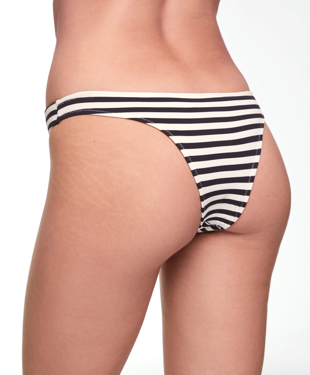 Oysho Stripe Piqué Brazilian Bikini Briefs Svarte | HKPI97436