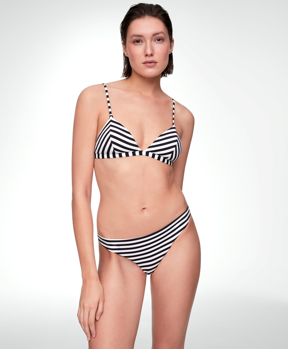 Oysho Stripe Piqué Brazilian Bikini Briefs Svarte | HKPI97436