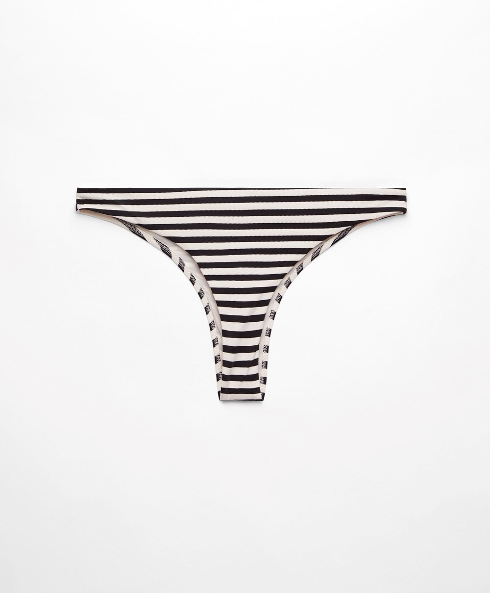 Oysho Stripe Piqué Brazilian Bikini Briefs Svarte | HKPI97436