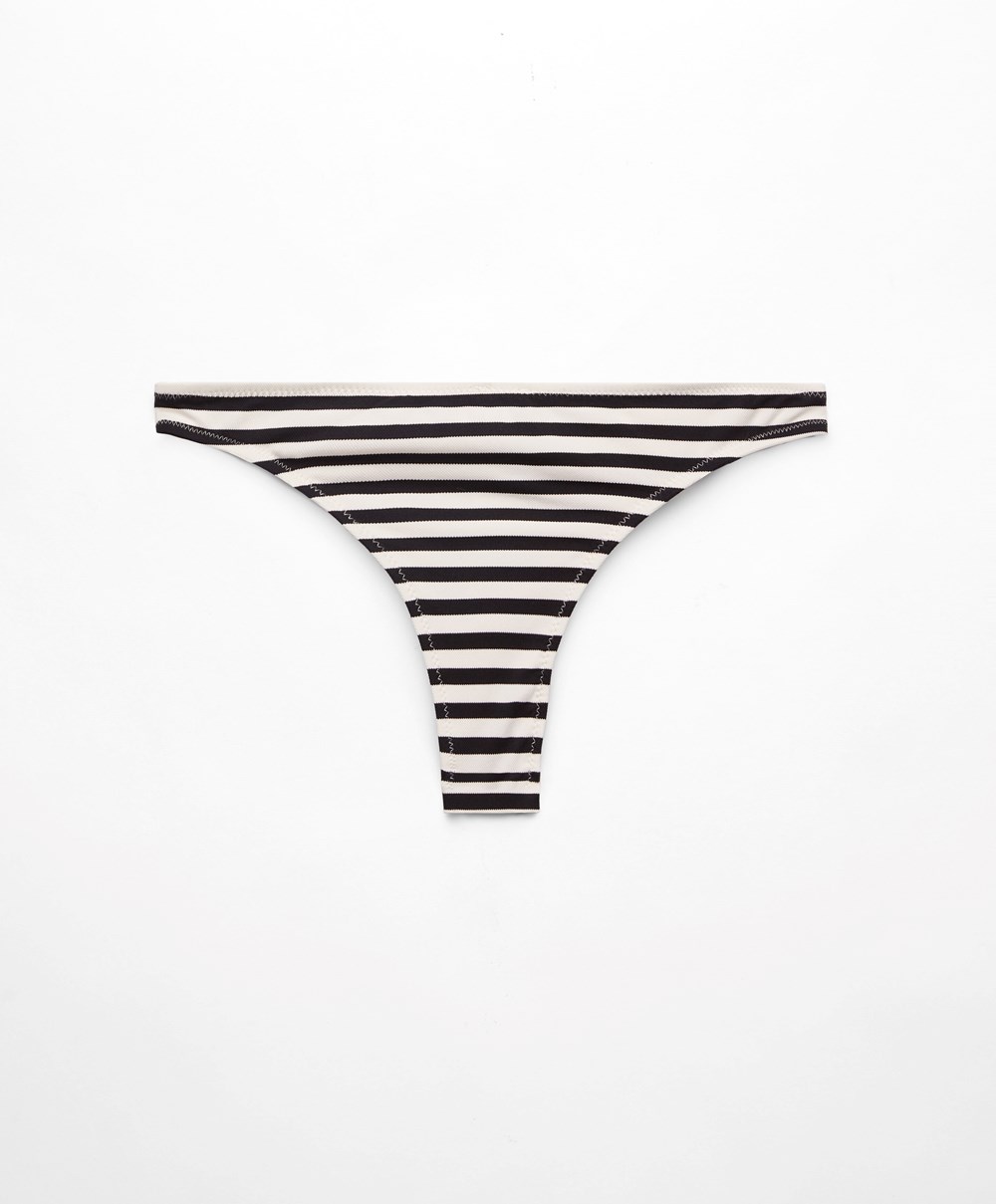 Oysho Stripe Piqué Brazilian Bikini Briefs Svarte | HKPI97436