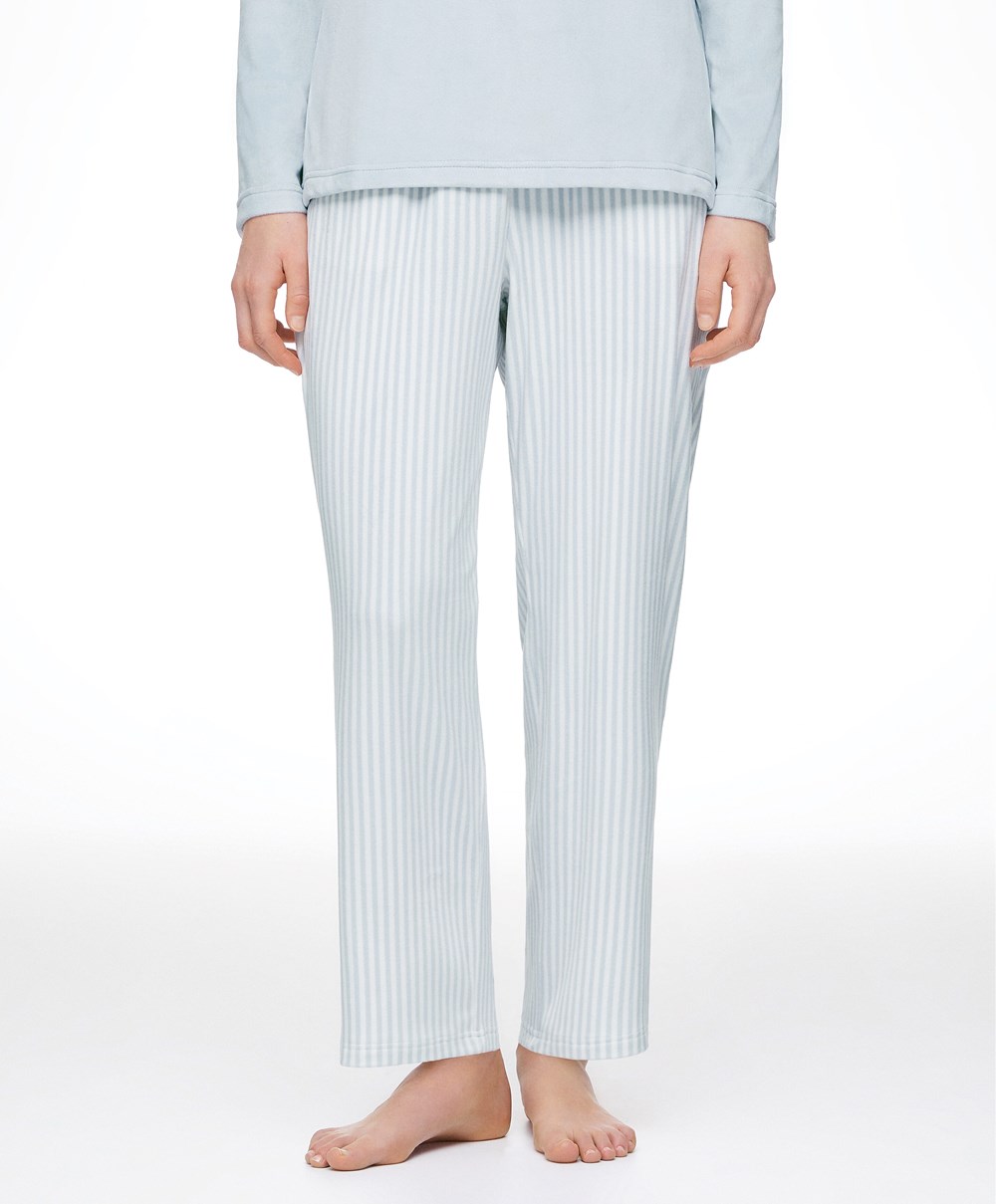 Oysho Stripe Velour Trousers Blå | EXYB15870