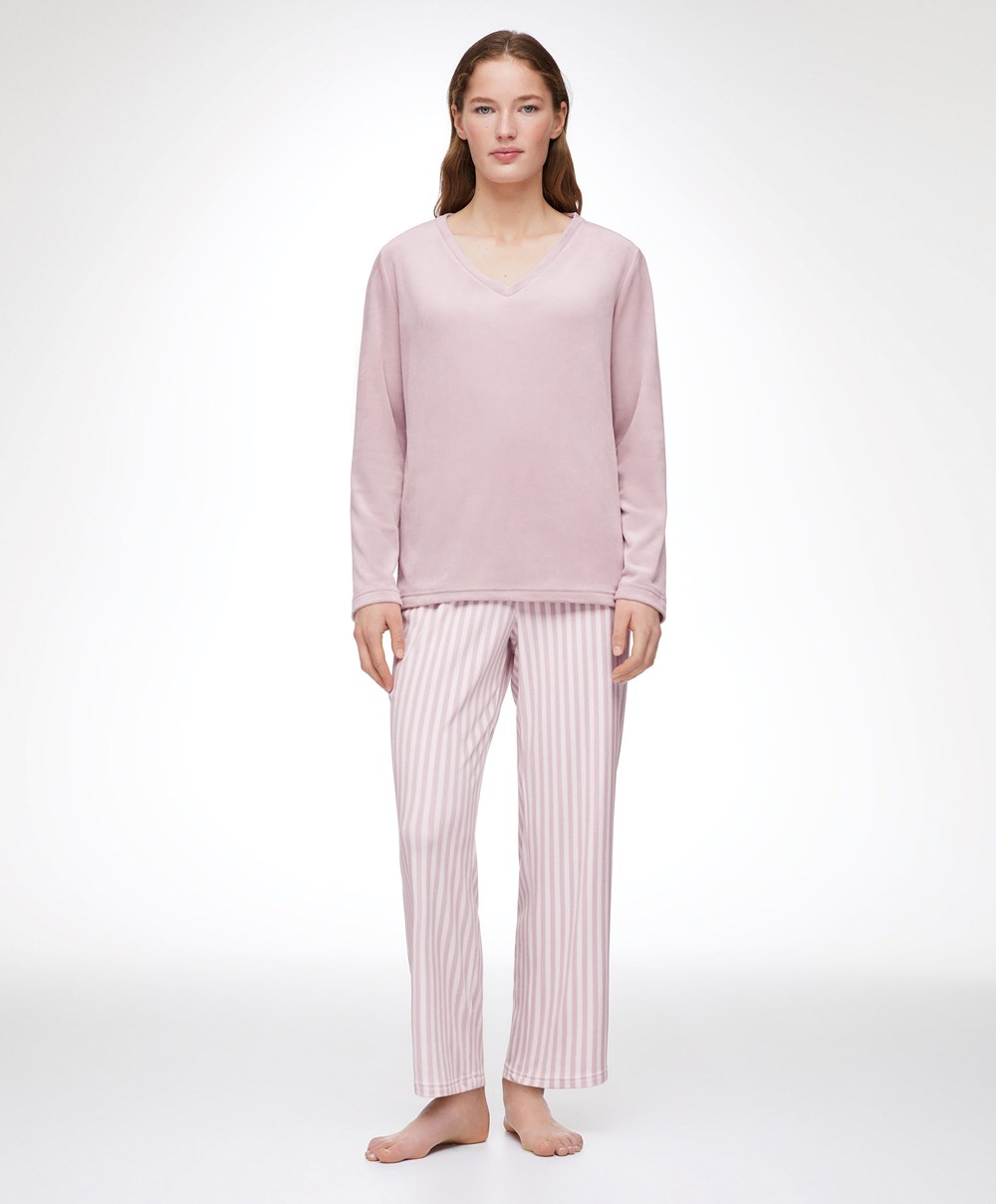 Oysho Stripe Velour Trousers Rosa | KSVB31260