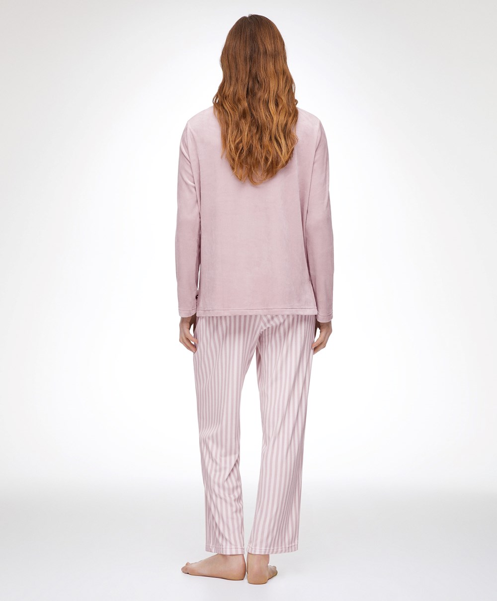 Oysho Stripe Velour Trousers Rosa | KSVB31260