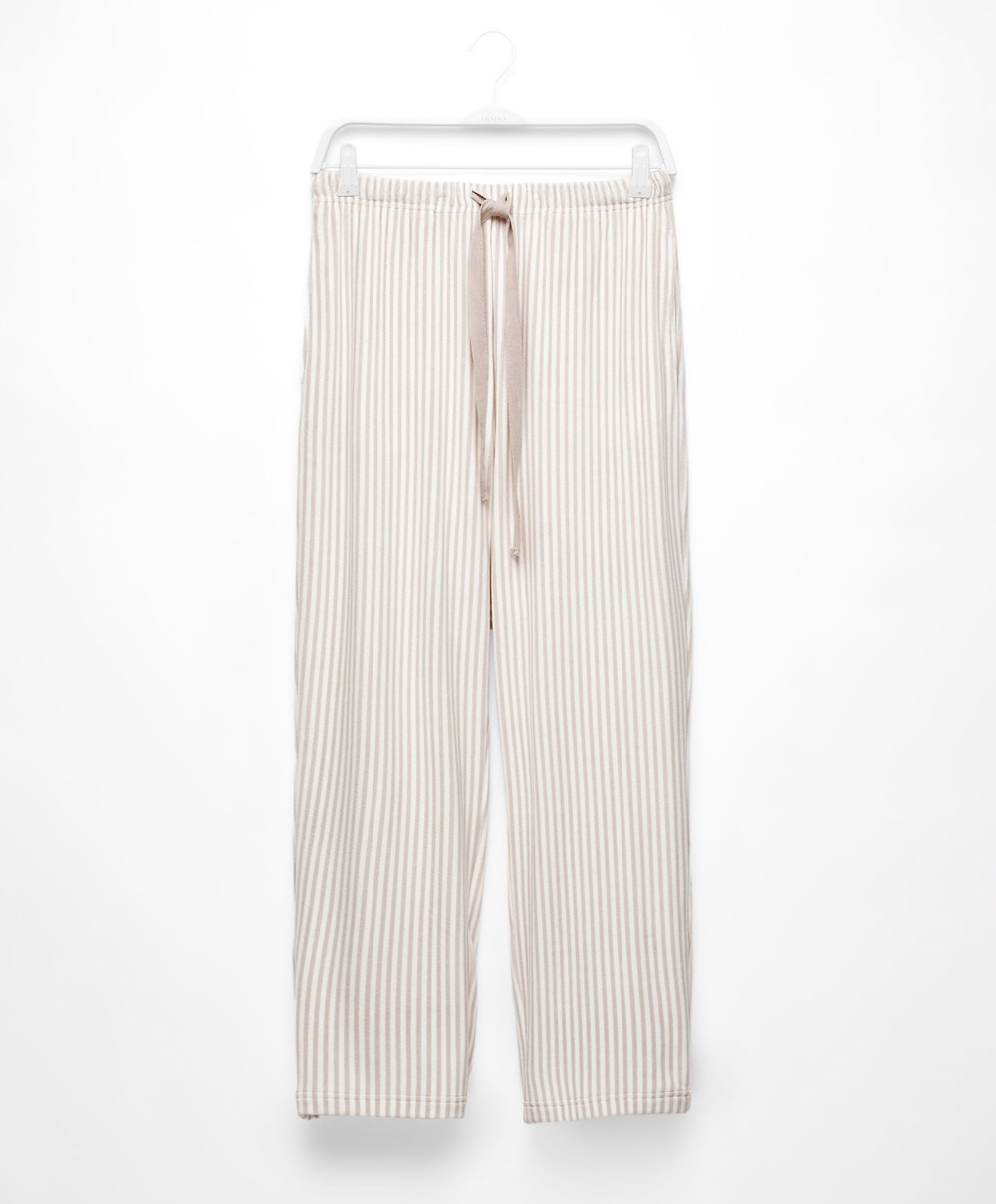 Oysho Stripe Velour Trousers Stone | OECH61089