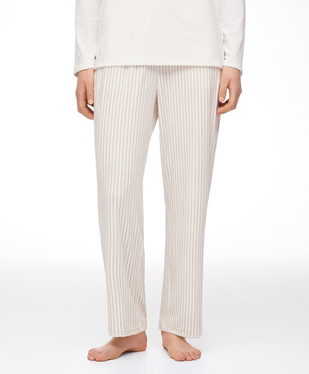 Oysho Stripe Velour Trousers Stone | OECH61089