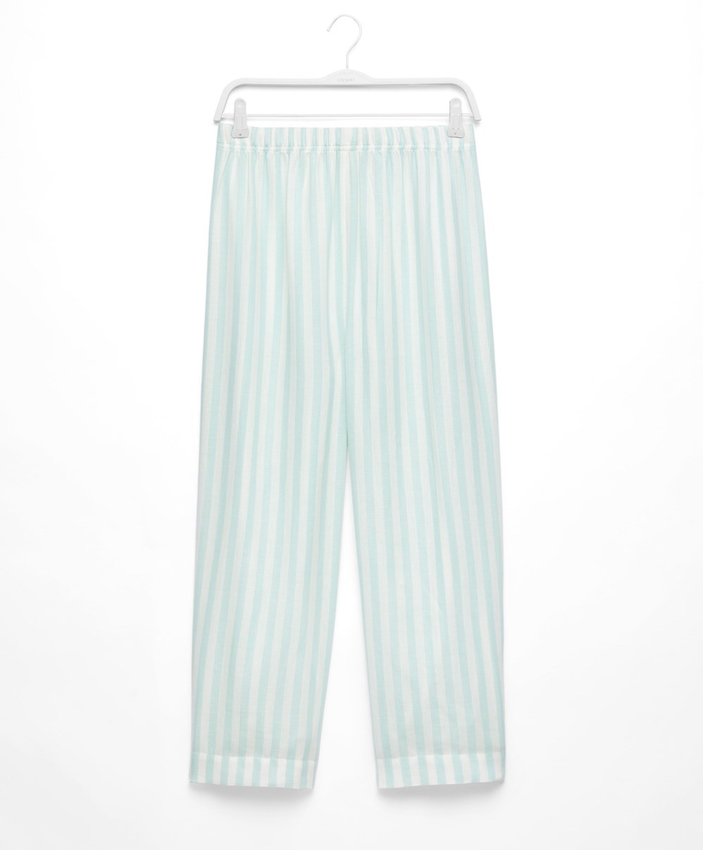 Oysho Stripete 100% Bomull Trousers Grønn | HRKP86054