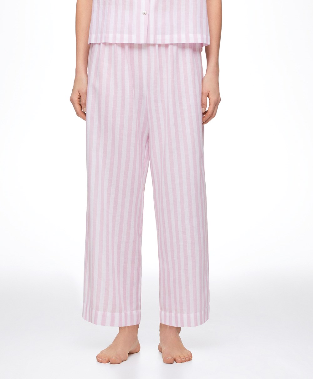 Oysho Stripete 100% Bomull Trousers Lavendel | GEJT01473