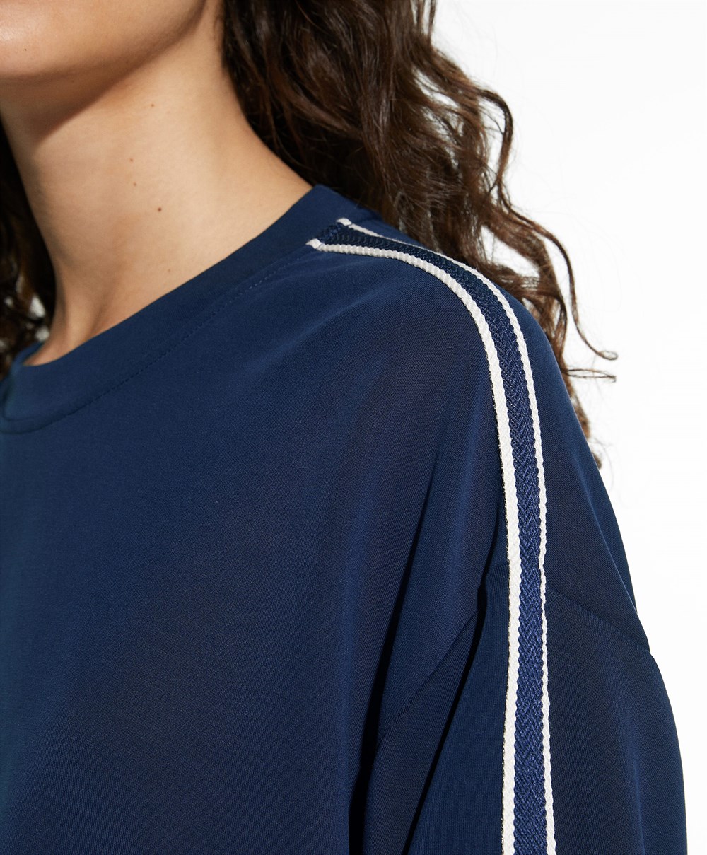 Oysho Stripete Modal Crop Sweatshirt Marineblå Blå | IEAM65914