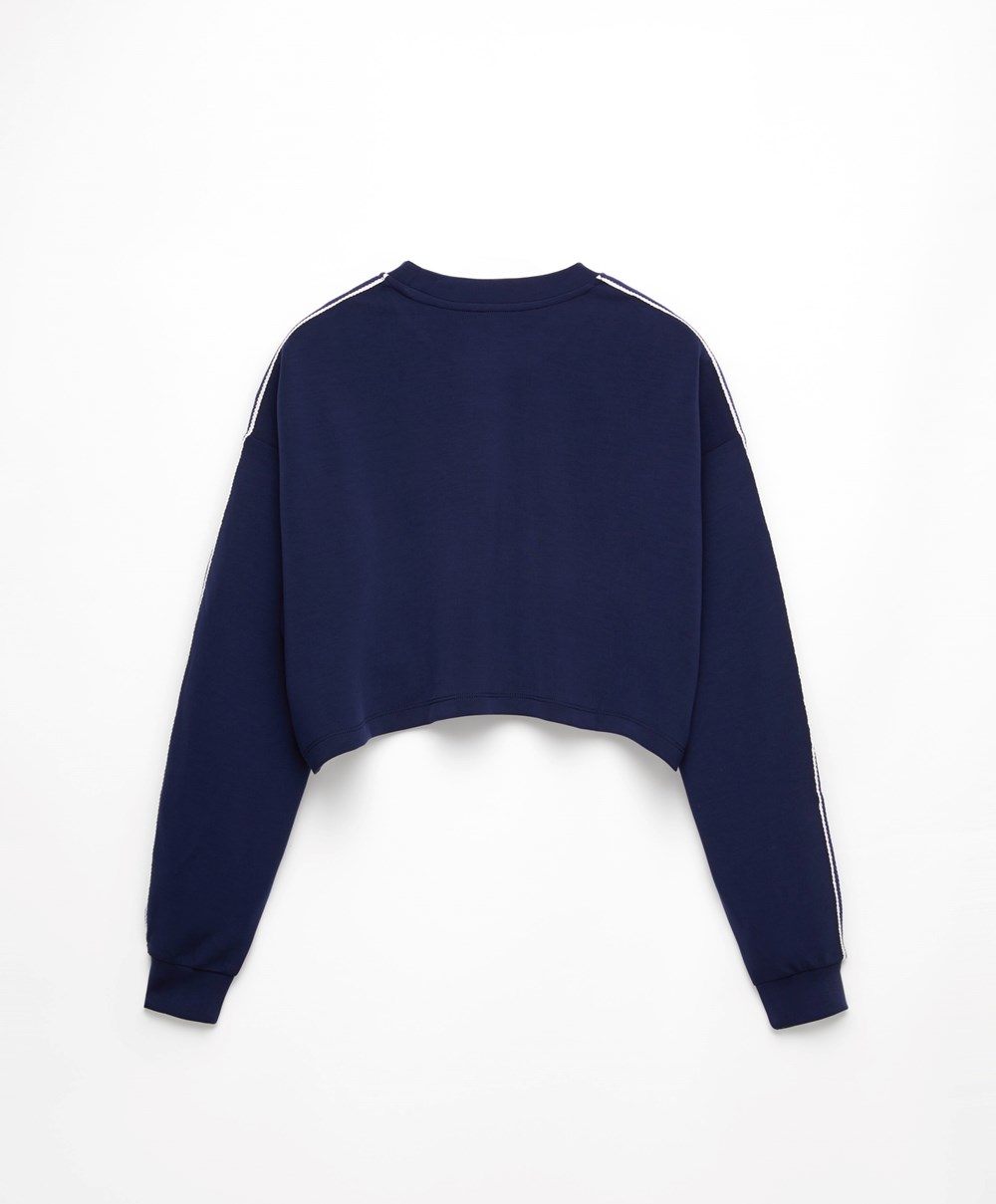 Oysho Stripete Modal Crop Sweatshirt Marineblå Blå | IEAM65914