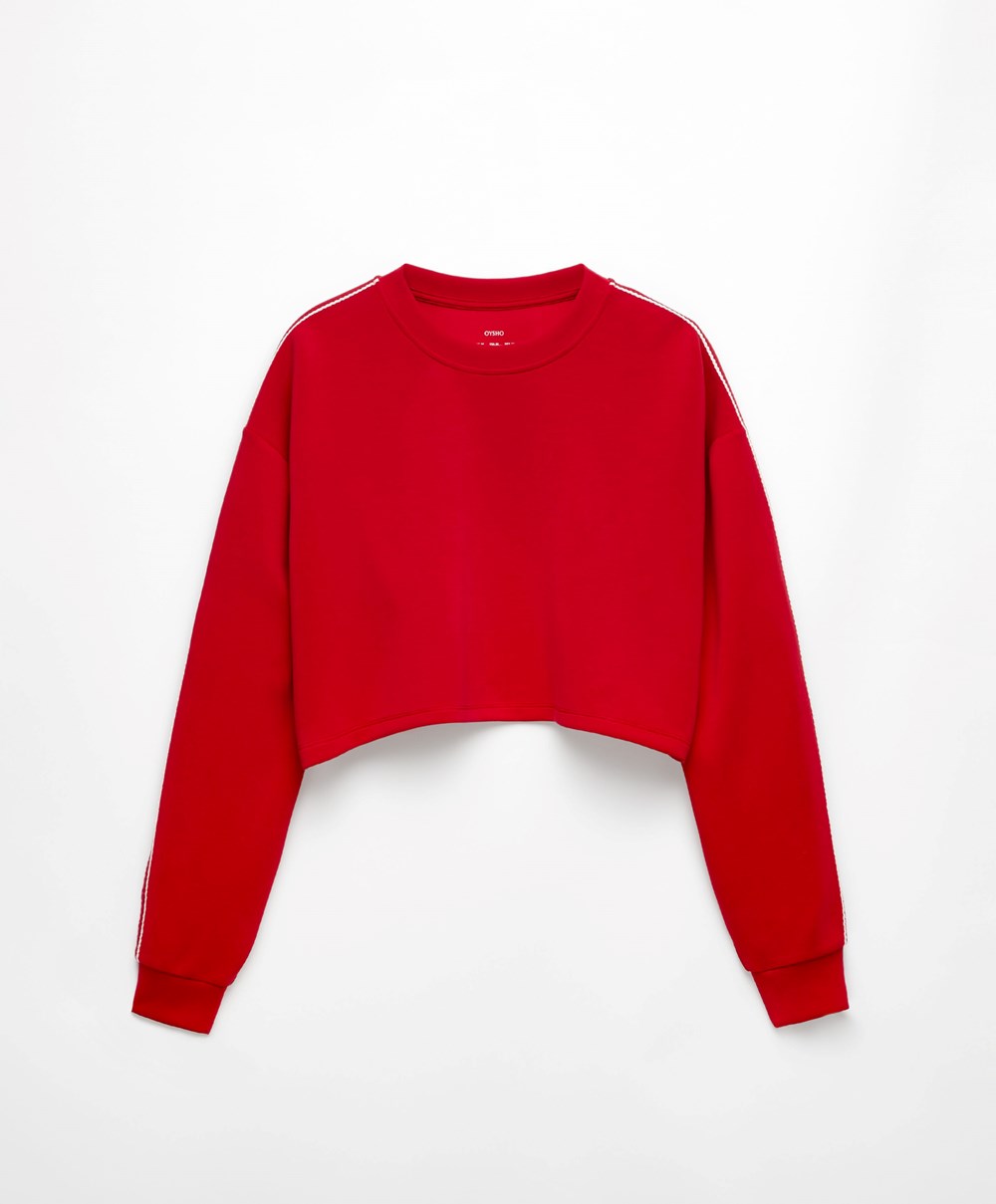 Oysho Stripete Modal Crop Sweatshirt Rød | ABMY62197