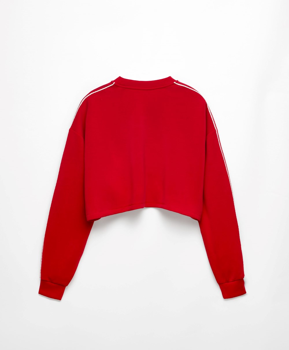 Oysho Stripete Modal Crop Sweatshirt Rød | ABMY62197