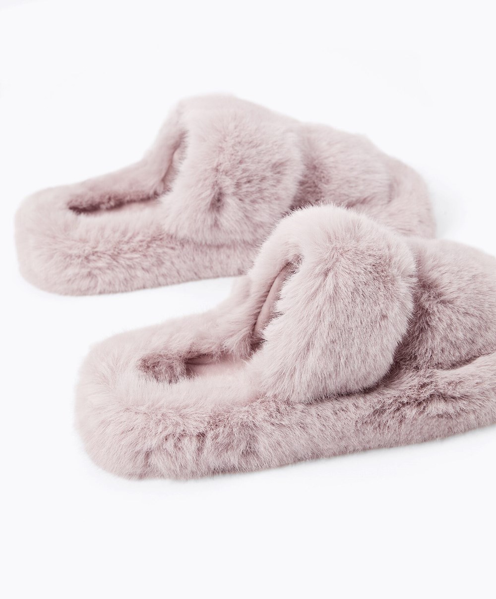 Oysho Syntetisk Fur Double Reima Sandals Mauve | JGOC53972