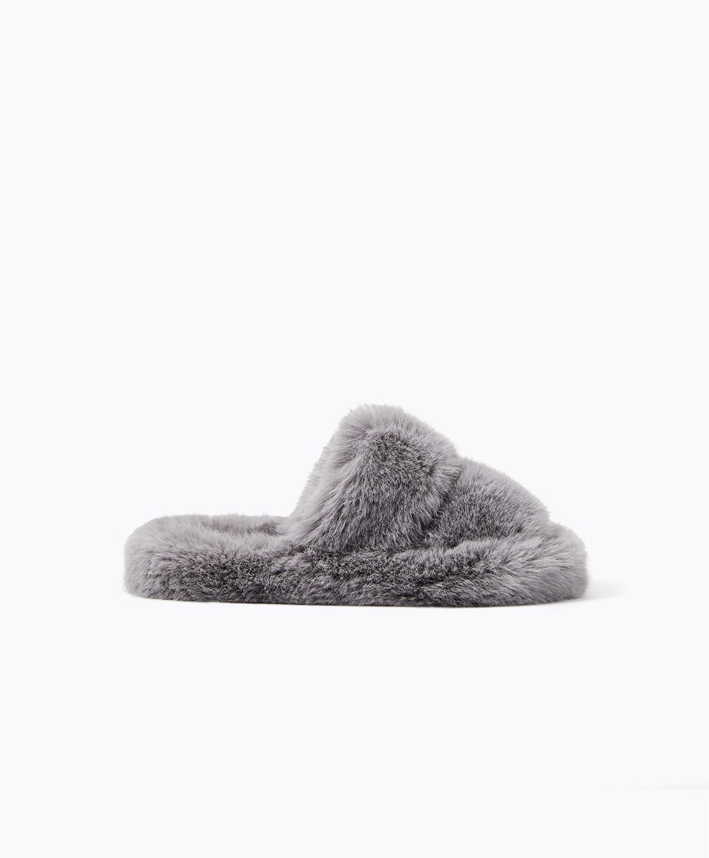 Oysho Syntetisk Fur Double Reima Sandals Grå | VPYQ78610