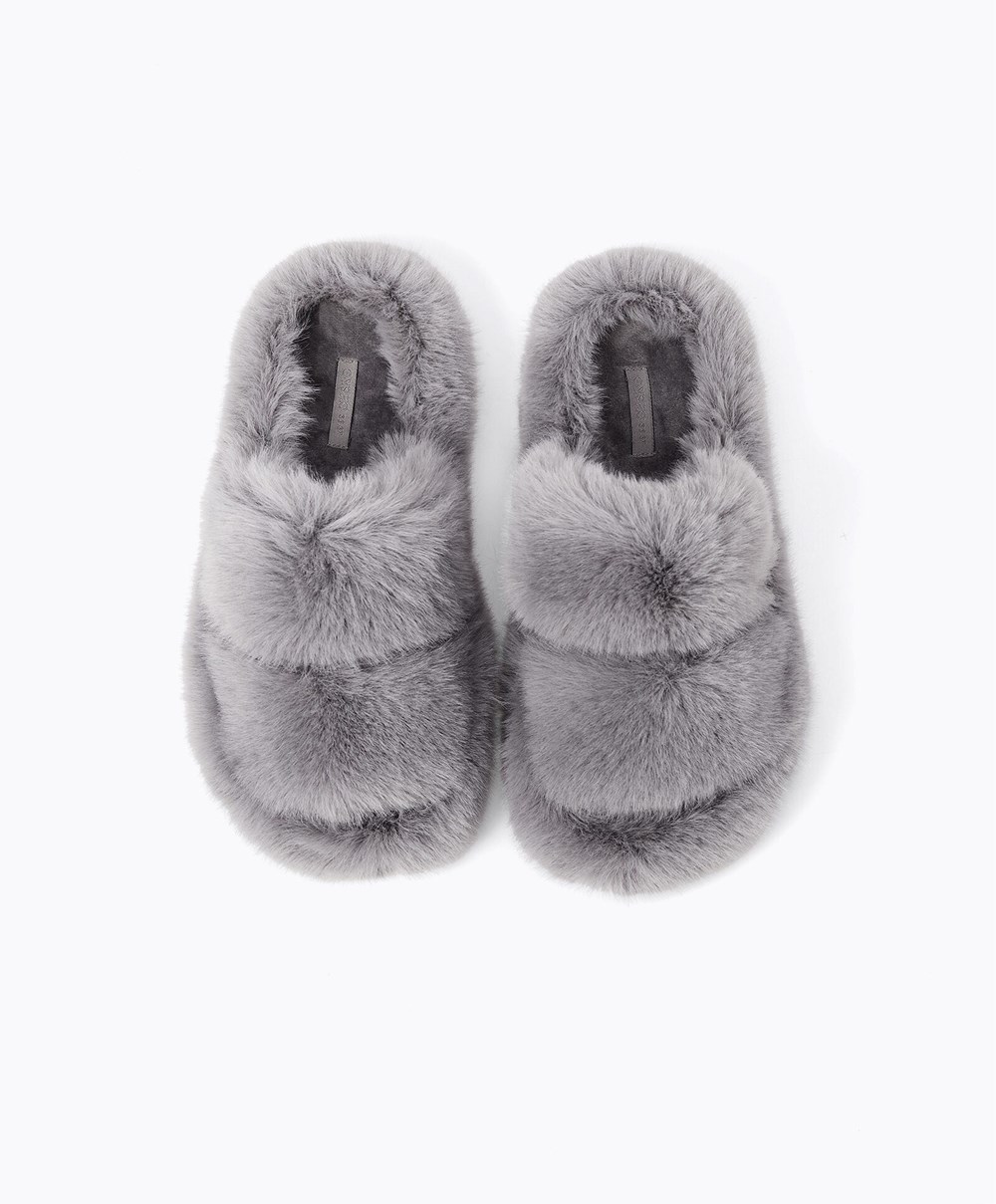 Oysho Syntetisk Fur Double Reima Sandals Grå | VPYQ78610