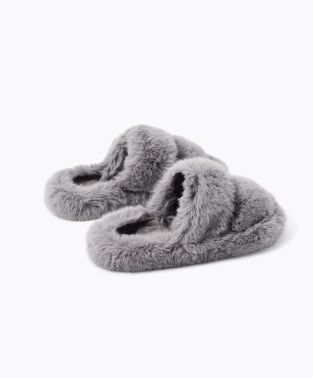 Oysho Syntetisk Fur Double Reima Sandals Grå | VPYQ78610