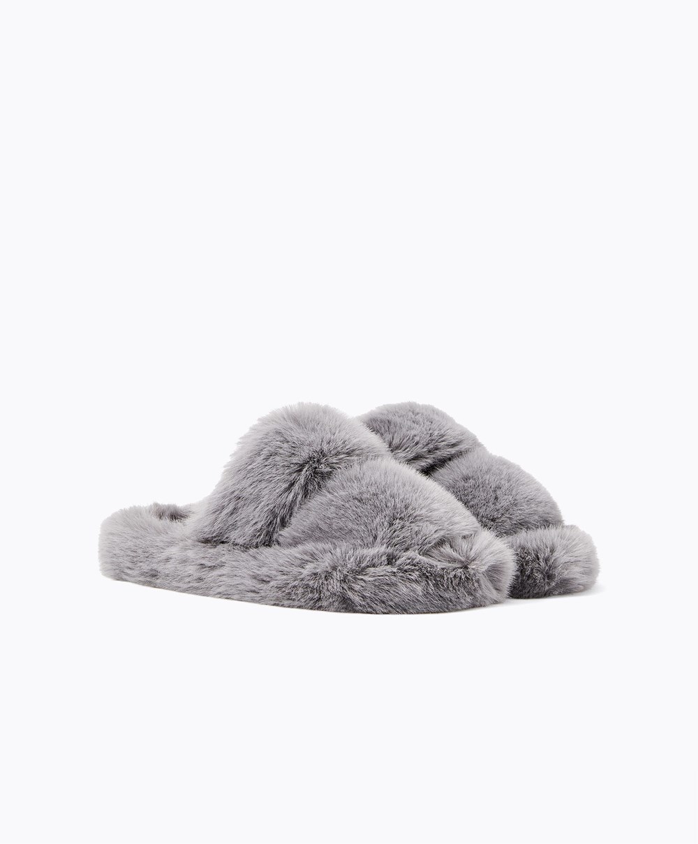 Oysho Syntetisk Fur Double Reima Sandals Grå | VPYQ78610