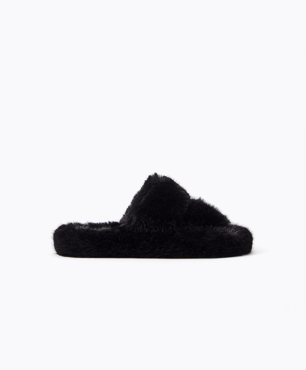 Oysho Syntetisk Fur Double Reima Sandals Svarte | XACV69043