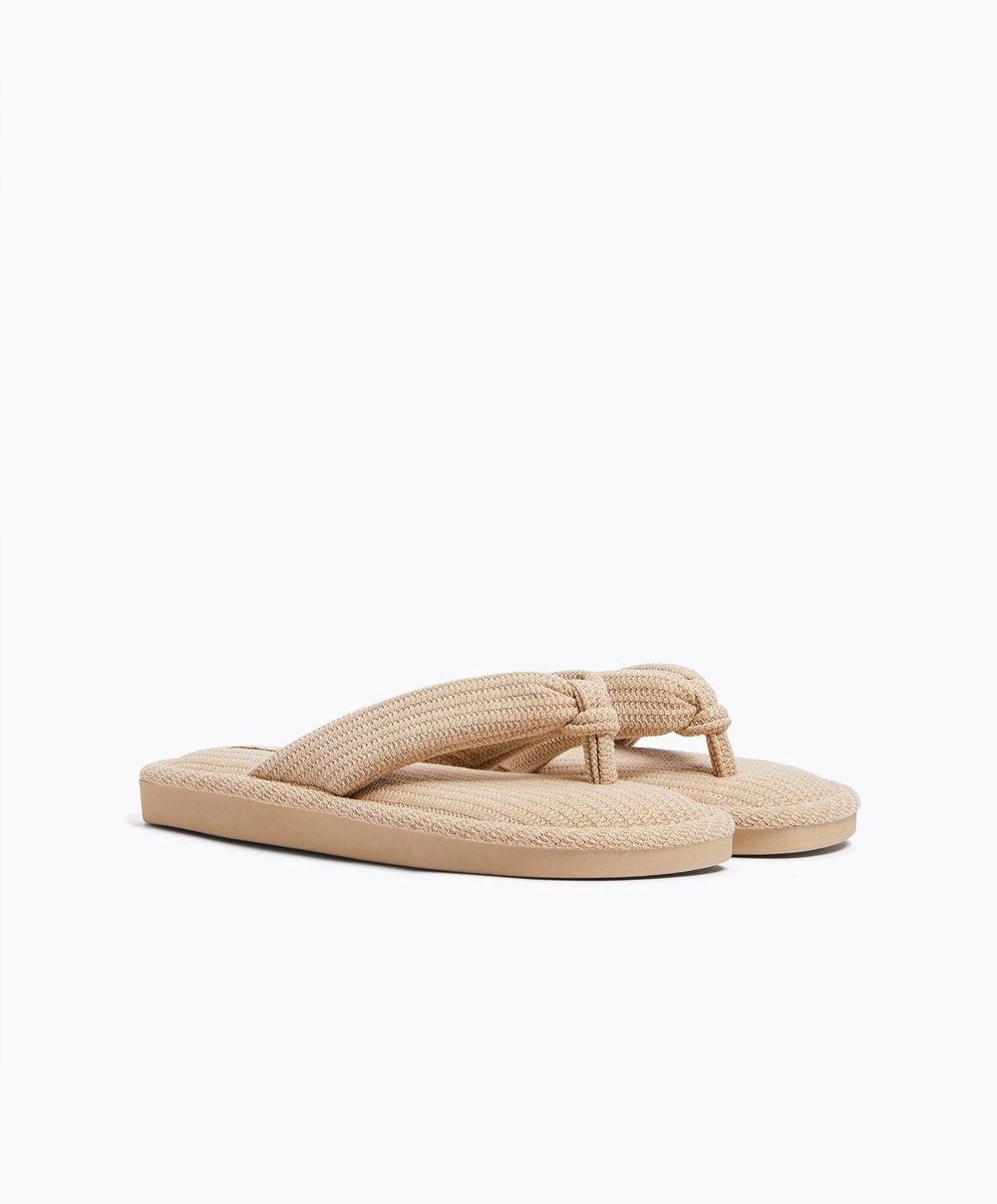 Oysho Texture Thong Sandals Beige | CJFU21639