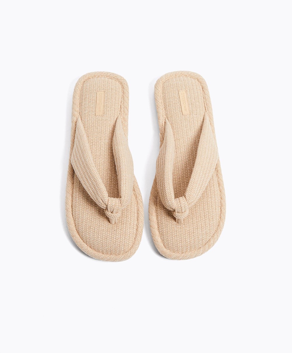 Oysho Texture Thong Sandals Beige | CJFU21639