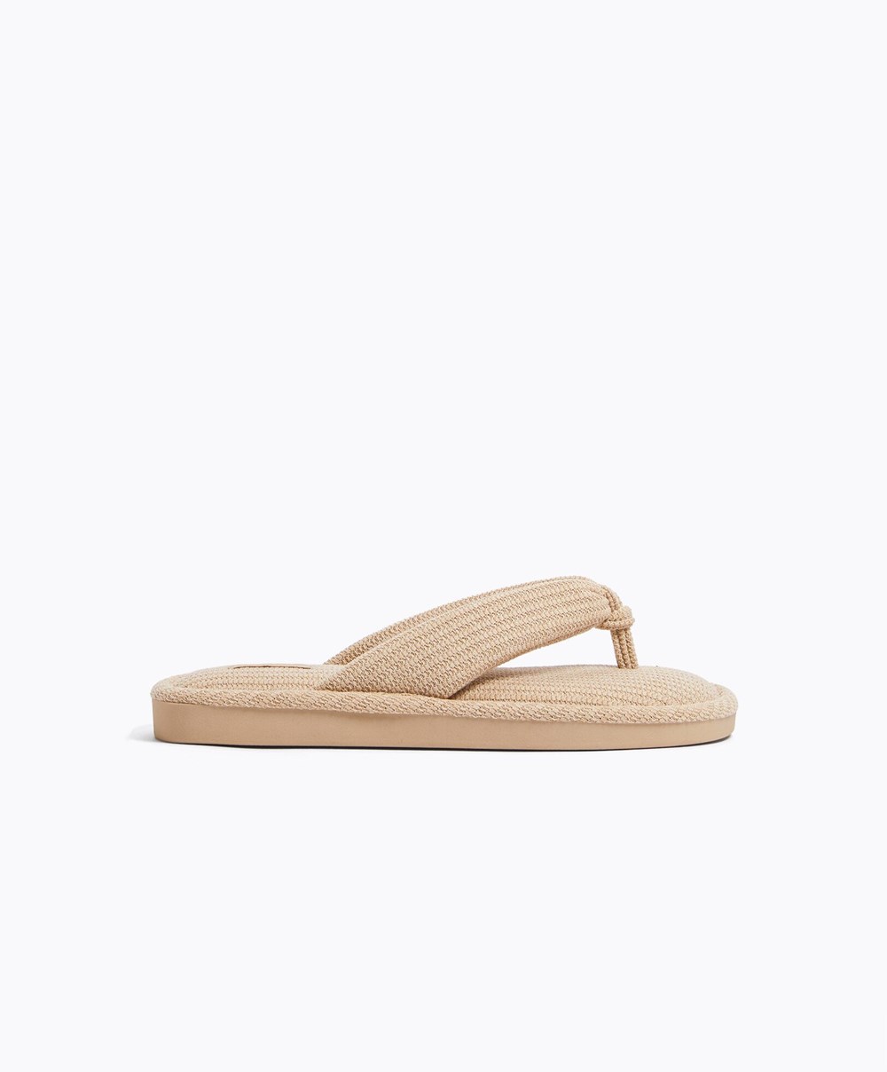 Oysho Texture Thong Sandals Beige | CJFU21639