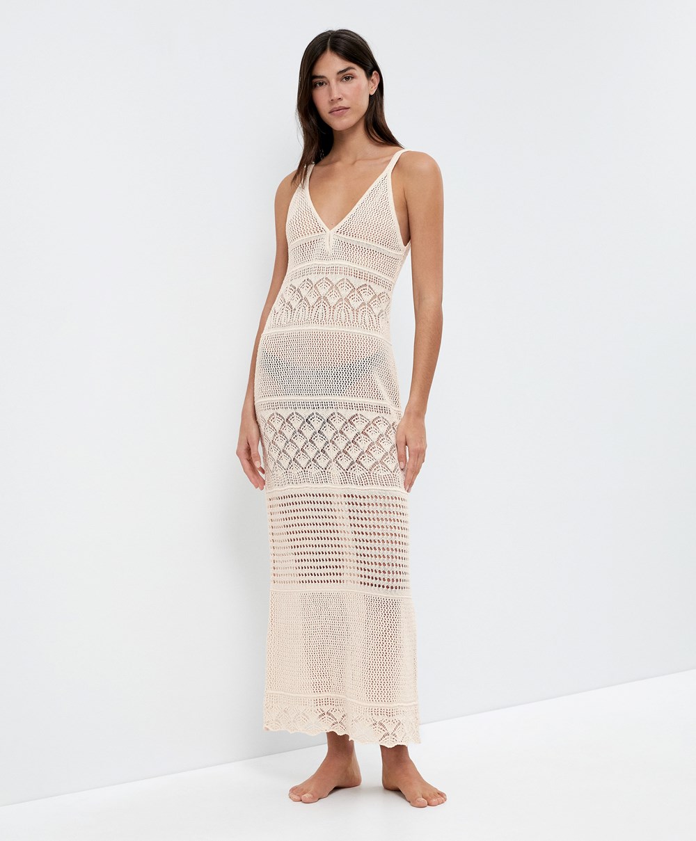 Oysho Textured Crochet Long Kjoler Sand | UTKR51023