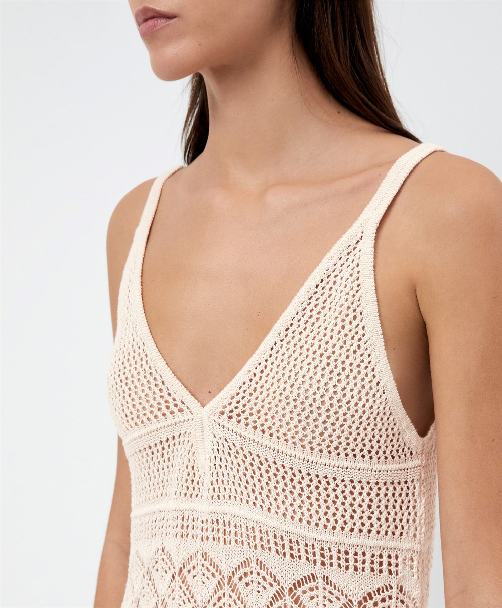 Oysho Textured Crochet Long Kjoler Sand | UTKR51023