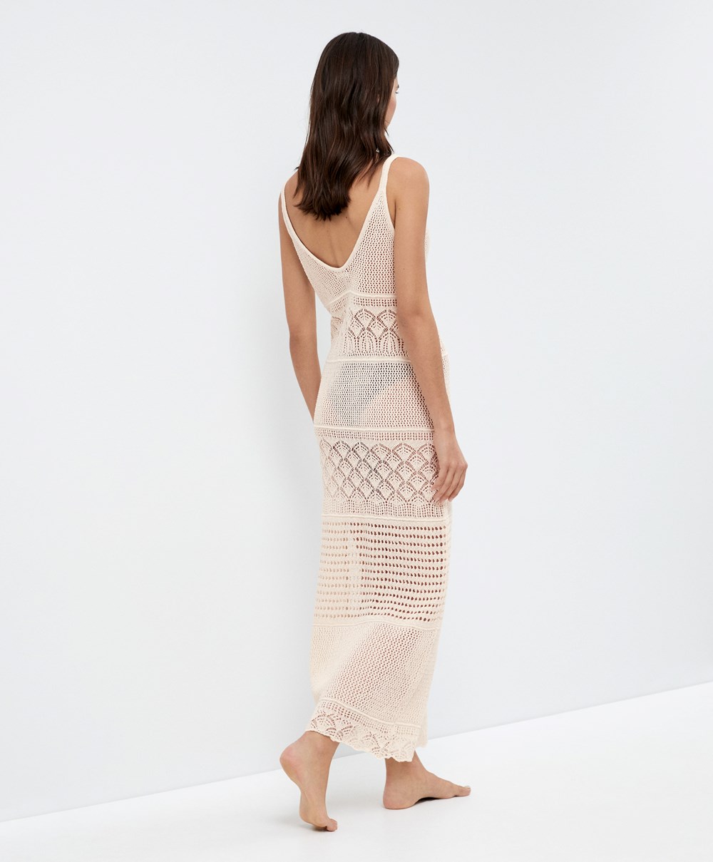 Oysho Textured Crochet Long Kjoler Sand | UTKR51023