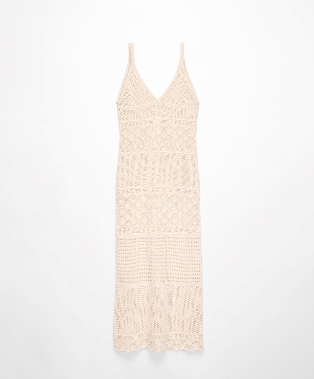 Oysho Textured Crochet Long Kjoler Sand | UTKR51023