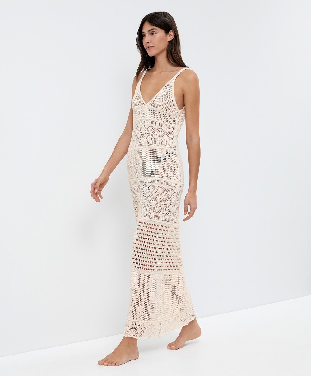 Oysho Textured Crochet Long Kjoler Sand | UTKR51023