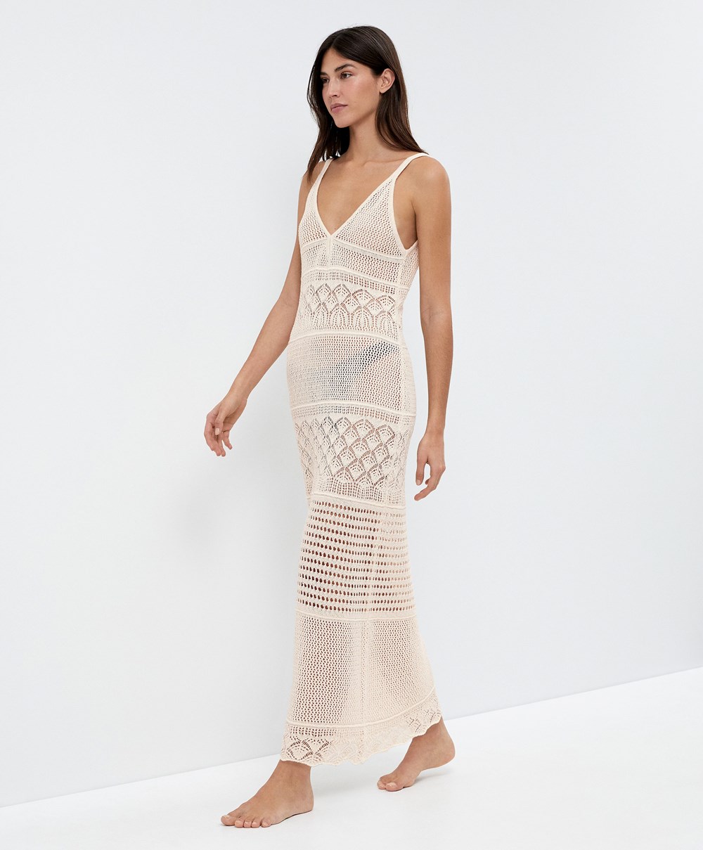 Oysho Textured Crochet Long Kjoler Sand | UVOZ49215