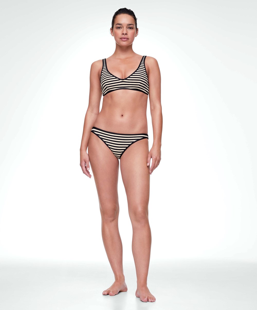 Oysho Textured Stripe Classic Bikini Briefs Svarte | KEVA07268