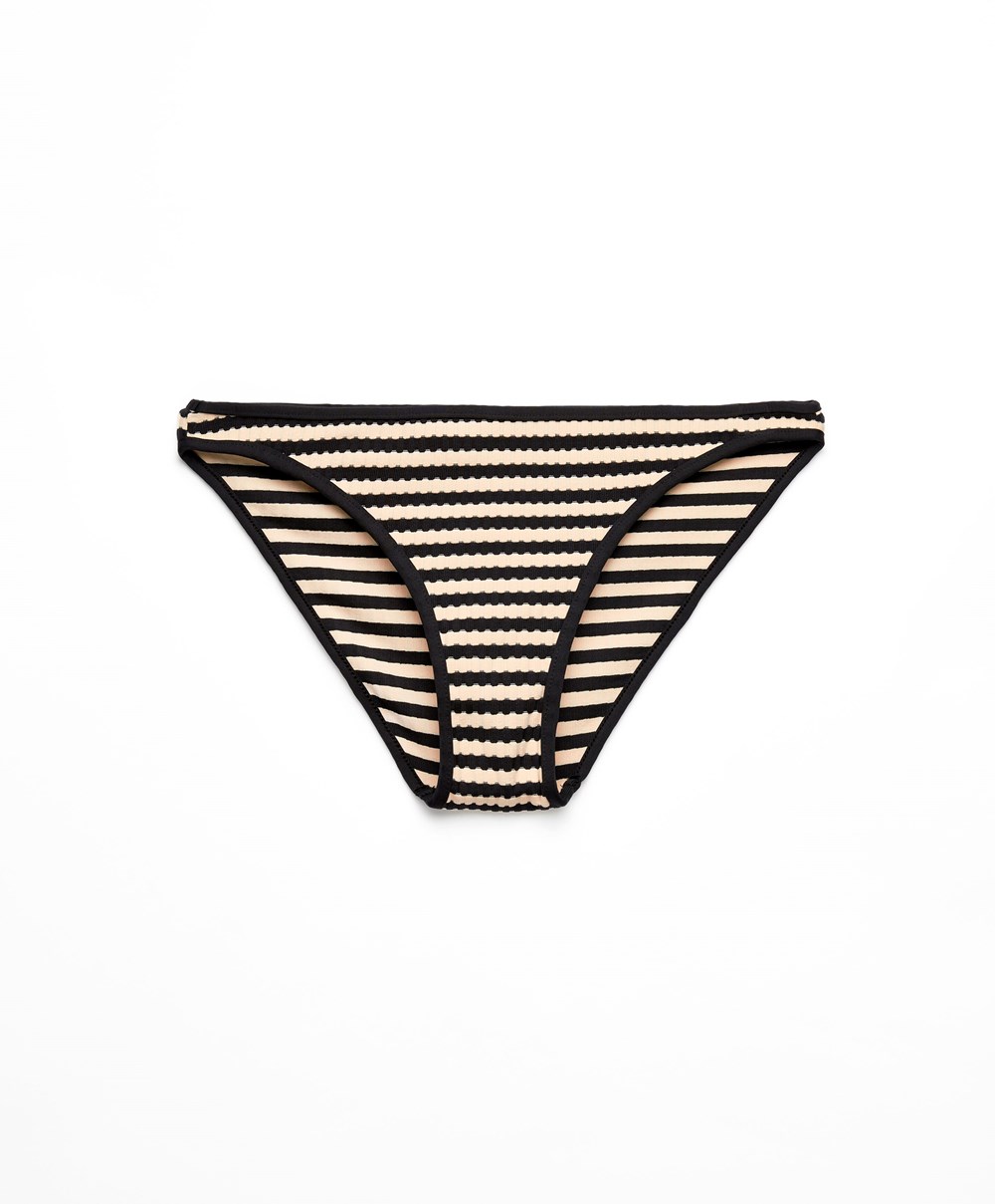 Oysho Textured Stripe Classic Bikini Briefs Svarte | KEVA07268