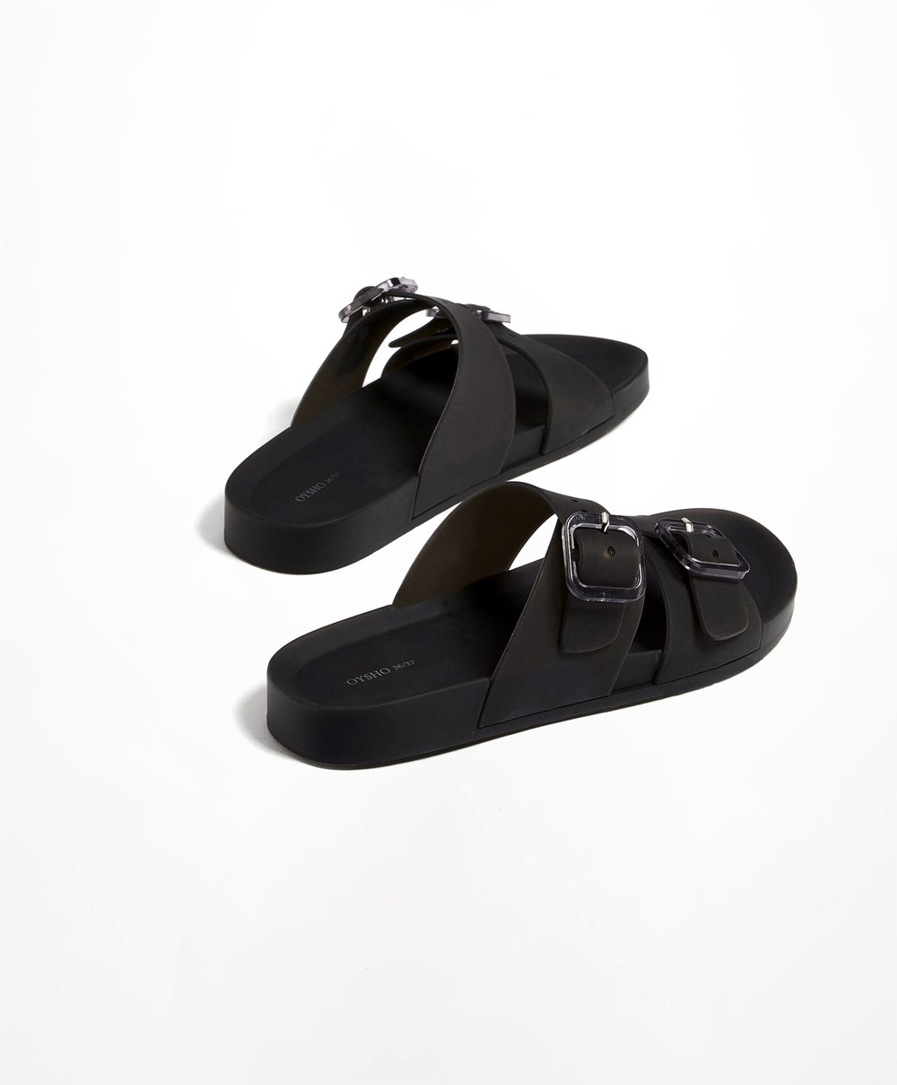 Oysho Translucent Moulded Beach Sandals Svarte | GBCR85769