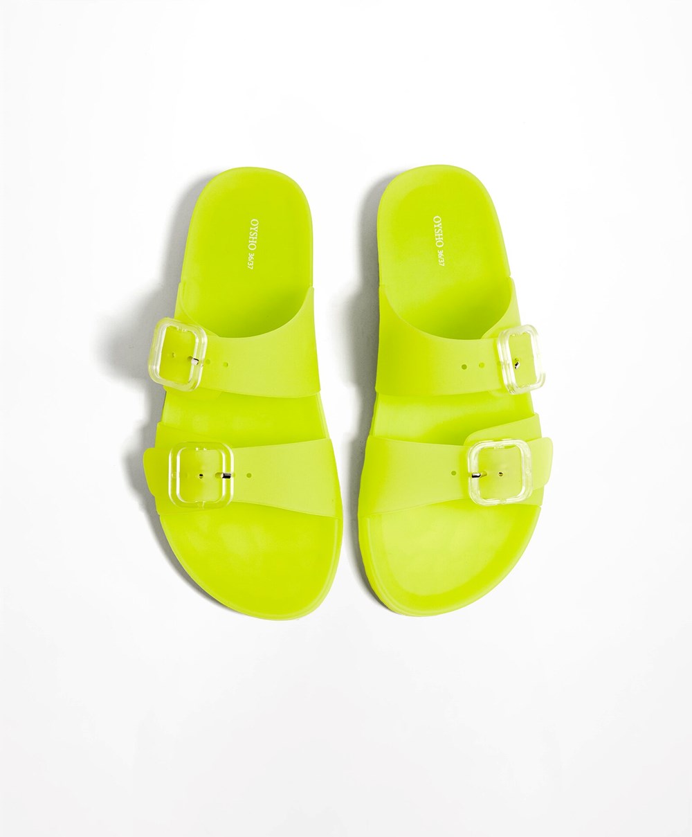 Oysho Translucent Moulded Beach Sandals Lime | HIER69258