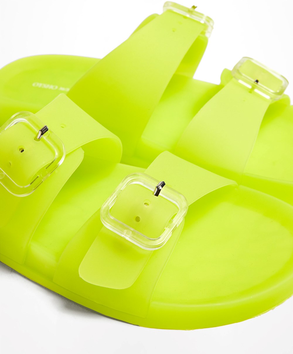 Oysho Translucent Moulded Beach Sandals Lime | HIER69258